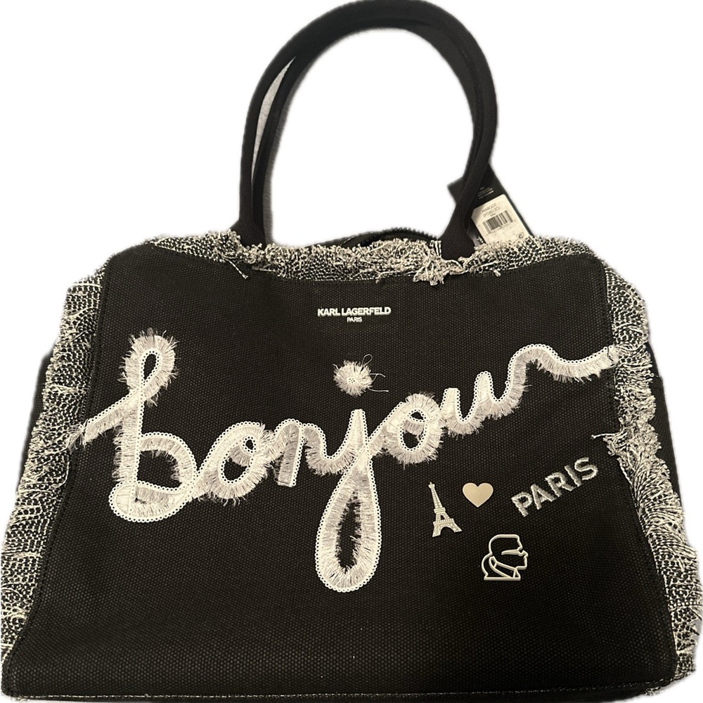 KARL LAGERFELD Large Tote Bag Black Bonjour I Love Paris Effeil Tower LIMITED